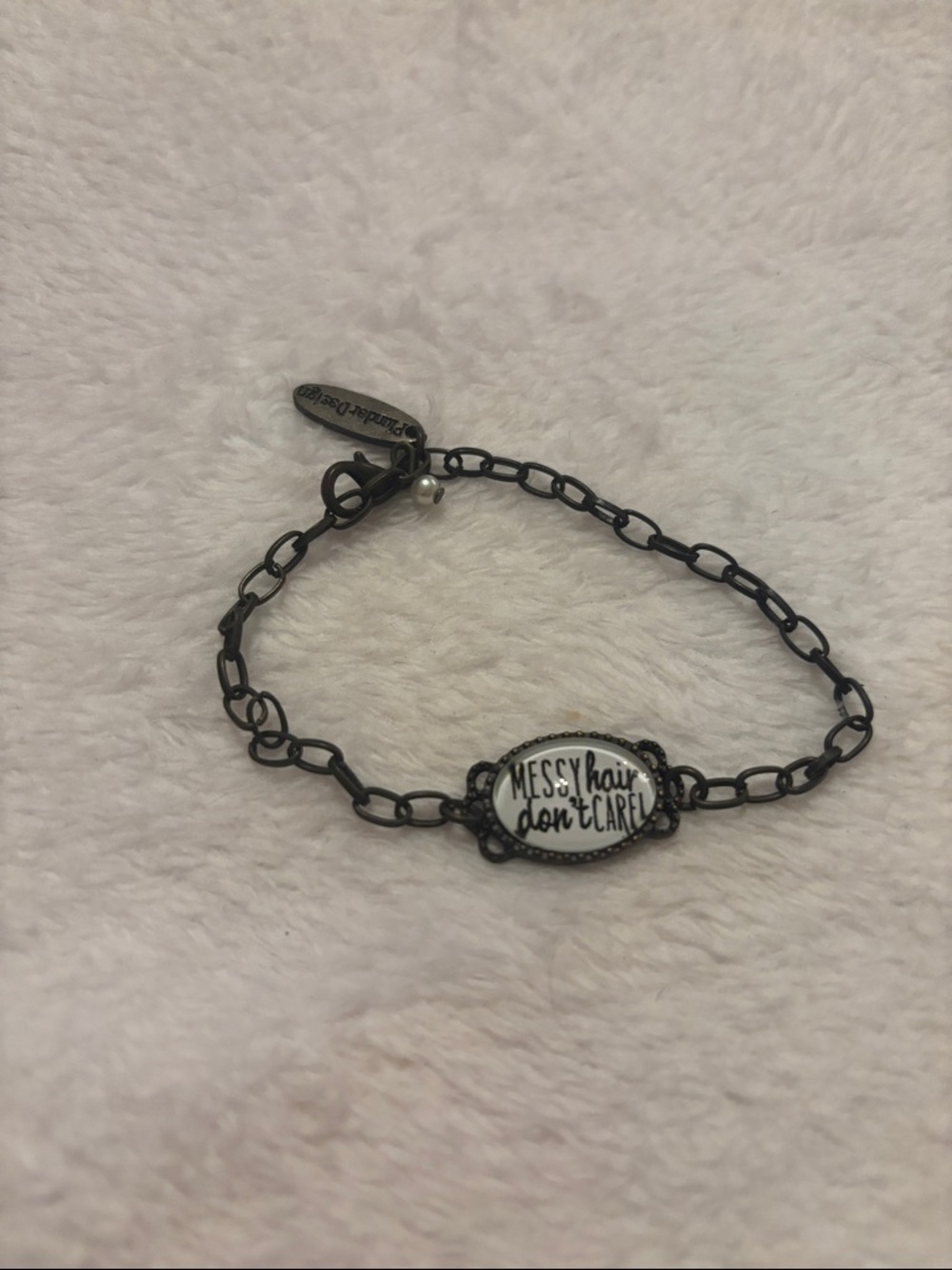 Plunder Antique Gold Chain Bracelet with White Script Cabochon Charm